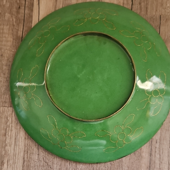 FLOWER POPPY PATTERN CLOISONNE PORCELAIN 7” Enamel Plate Vintage Asian Japanese - Picture 5 of 6